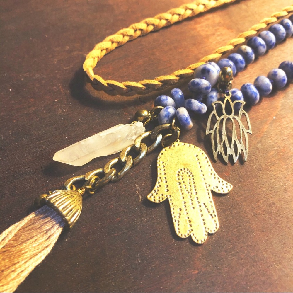 NWPT Free People Lapis Leather Charms Necklace